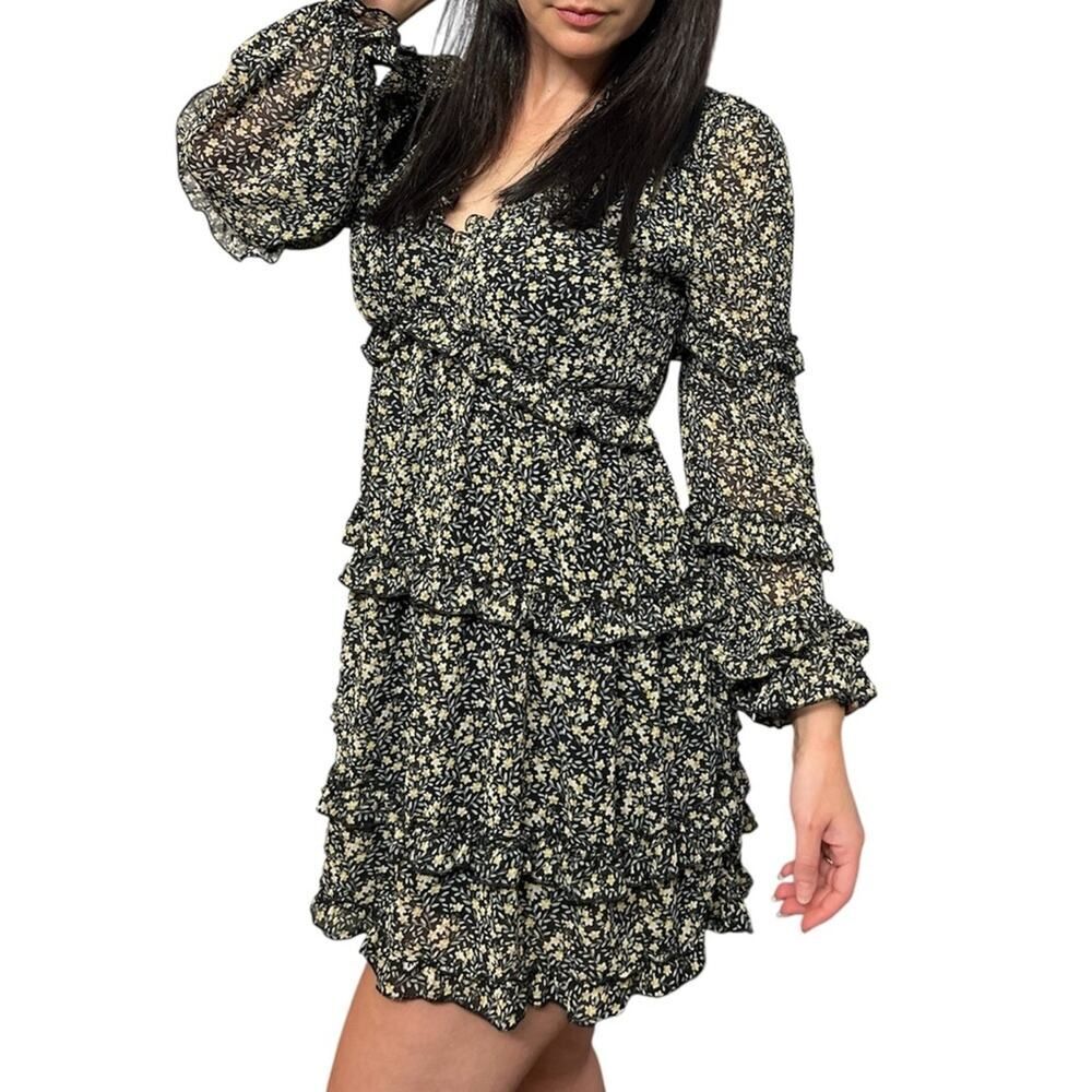 Altar’d State black and yellow floral long sleeve mini dress